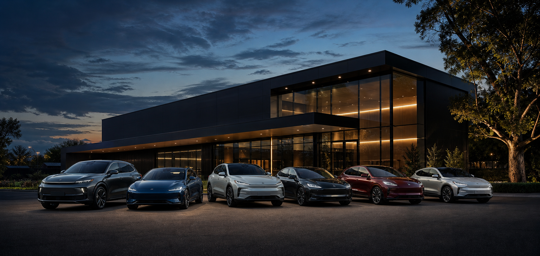 Glory EV Group showroom at dusk